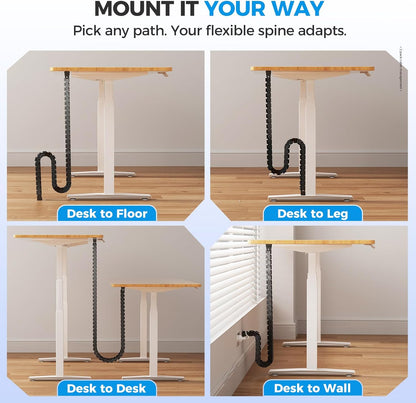 Cinati 52 Inch Vertebrae Cable Management, Black Under Desk Vertebrae Cable Management Kit, Adjustable Length Wire Sleeve for Standing Desk, Cord Organizer for Office - 2 Way Mounting (Tape or Screw)