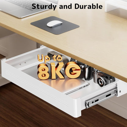 PUTORSEN Under Desk Storage Drawer 15.74" Wide - Smooth Slide Out Organizer for Standing Desk & Home Office,Max Load 17.6 lbs,Quiet Glide, White