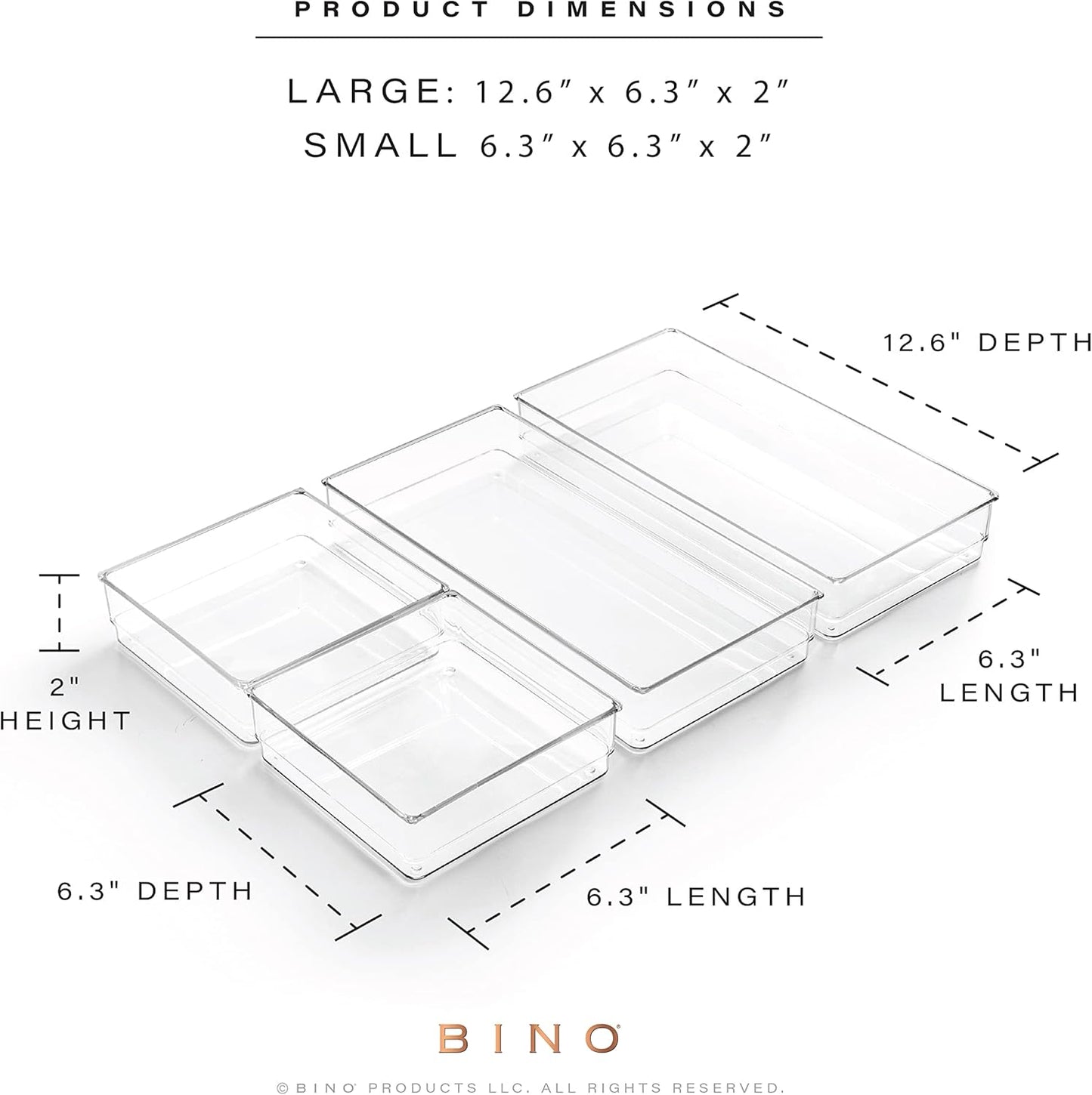 BINO | 4-Piece Drawer Organizer Bin Set | THE MODULAR | Multi-Purpose Storage | Durable | BPA-Free | Desk Drawer Organizer | Vanity Bathroom Makeup