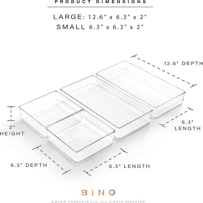 BINO | 4-Piece Drawer Organizer Bin Set | THE MODULAR | Multi-Purpose Storage | Durable | BPA-Free | Desk Drawer Organizer | Vanity Bathroom Makeup