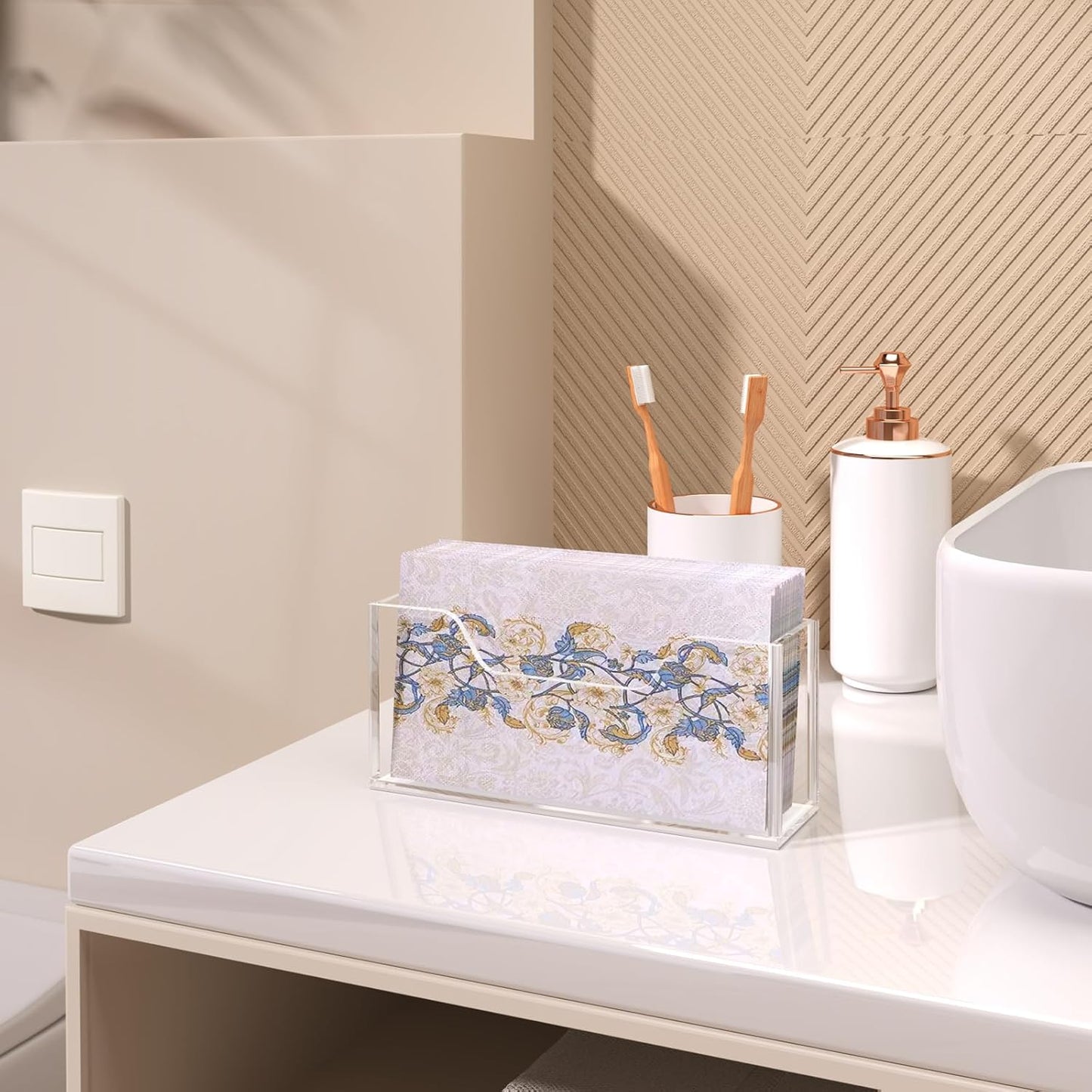 Transparent Acrylic Napkin Holder Clear Guest Paper Disposable Hand Towel Dispenser Tray Organizer For Table Home Kitchen Restaurant and Hotel Business