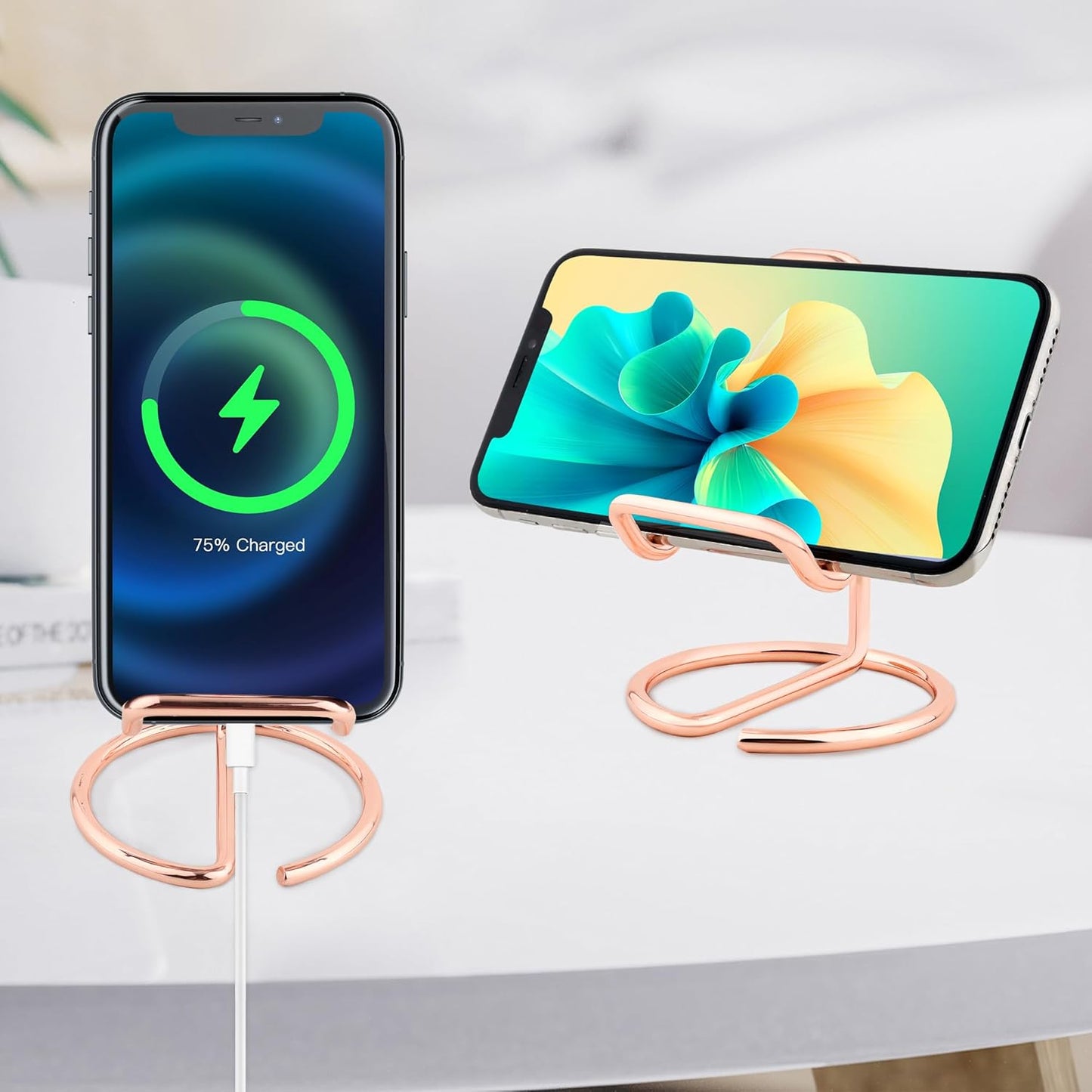 Cell Phone Stand for Desk, Metal Mobile Phone Stand Holder, Cute Rose Gold Cell Phone Display Holder Phone Dock Compatible with All Mobile Phones, iPhone, Switch, iPad (Rose Gold, 1 Pack)