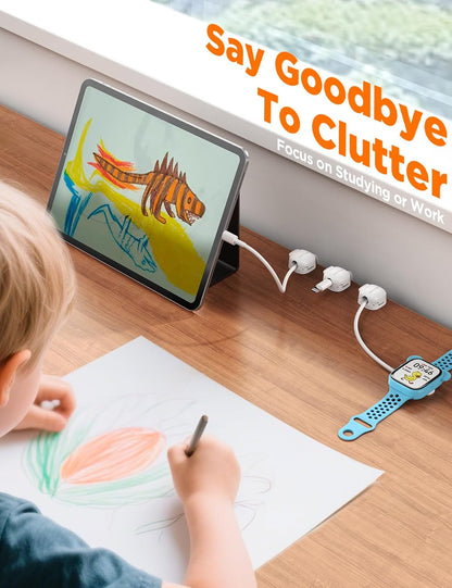 6Pack Cord Organizer - Chfeila [Dual Spring & Clasp Lock] Cable Management Clips, Adhesive Phone Charger Keeper, Compact Wire Holder for Nightstand/Car, Home Office Desk Accessories Decor Essentials