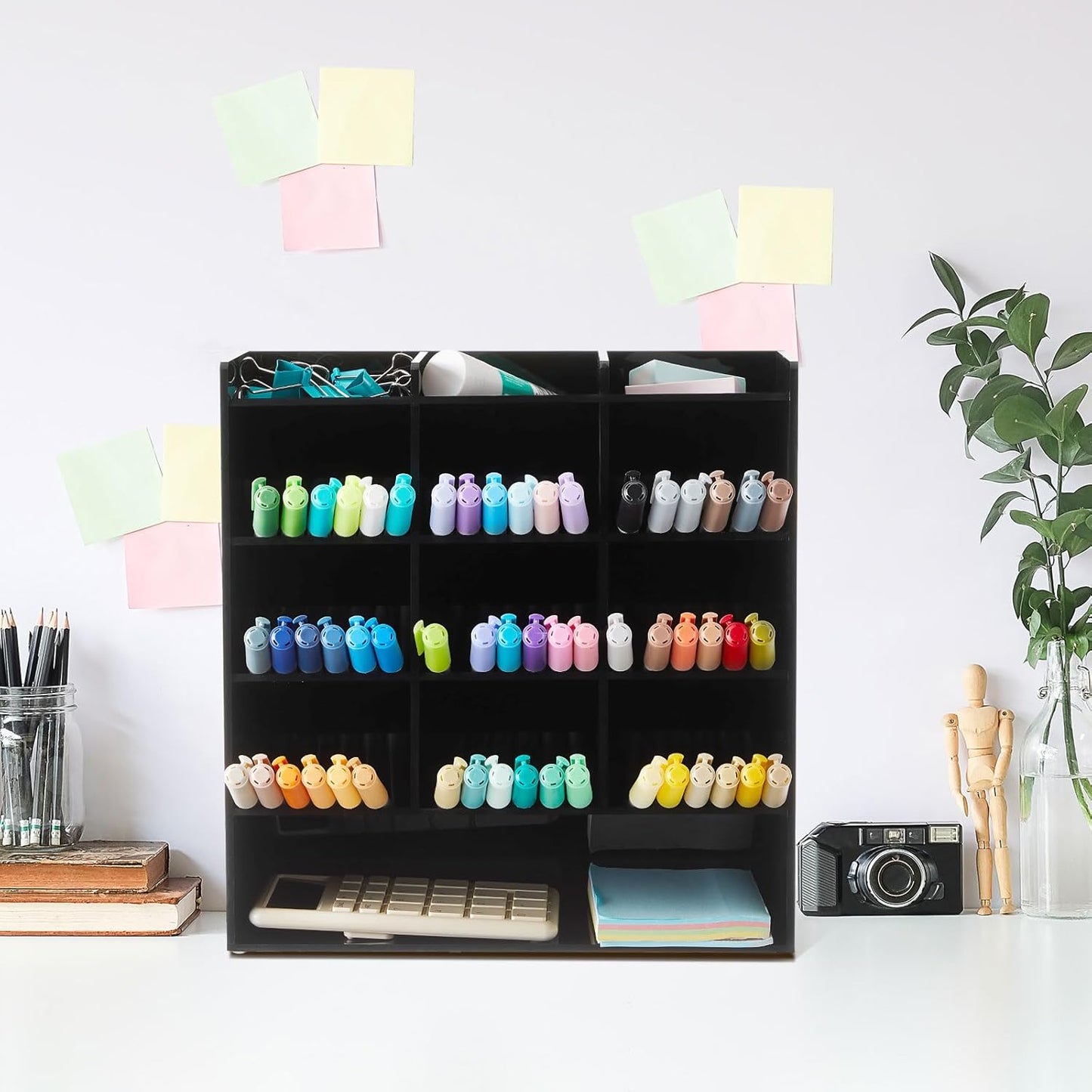 MotiMind Acrylic Pen Organizer Storage for 250 Markers Vertical Marker Organizer Acrylic Pen Display Holder for Office Desk Desktop Stationery Pencil Storage, Clear, 13 x 4 x 12.4 Inch