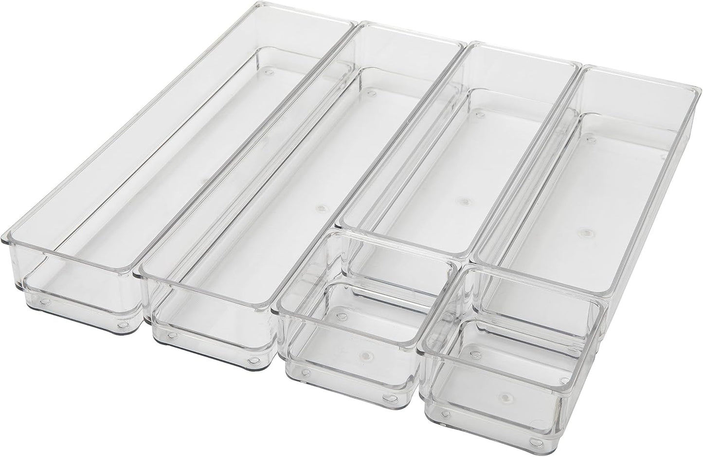 Martha Stewart Miles Plastic Stackable Office Desk Drawer Organizers, Set of 6, Clear
