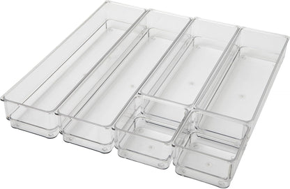 Martha Stewart Miles Plastic Stackable Office Desk Drawer Organizers, Set of 6, Clear