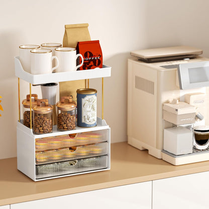 StorBin 3 Large Drawers Makeup Organizer - 5 Tier Bathroom Counter Organizers and Storage, Versatile Perfume Vanity Organizer, Ideal for Cosmetic, Large Skincare, Face Mask, Office Supplies, Amber