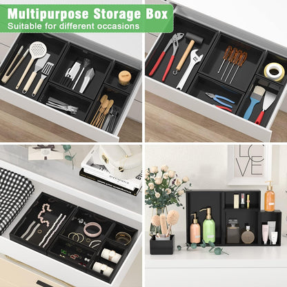 Bamboo Bathroom Drawer Organizer Dividers, Wooden Kitchen Utensil Holder Set of 5, Stackable Junk Drawer Organizer Tray, Multi-Use Storage Bins Boxs for Home, Office, Clothing, Makeup, Jewelry
