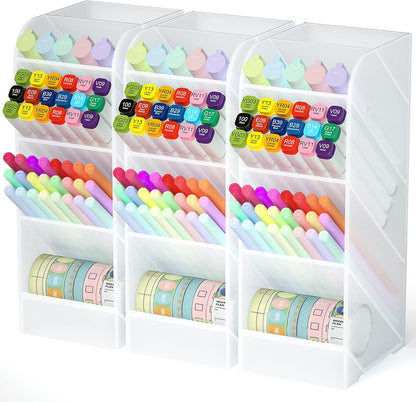 Asten Pen Holder, Pencil Holder for Desk, Pen Organizer for Office, School, Desktop, Large Capacity Pen Storage Organizer with 5 Compartment for Pens, Markers, Makeup Brush, Cosmetics (Clear, 1 Pack)