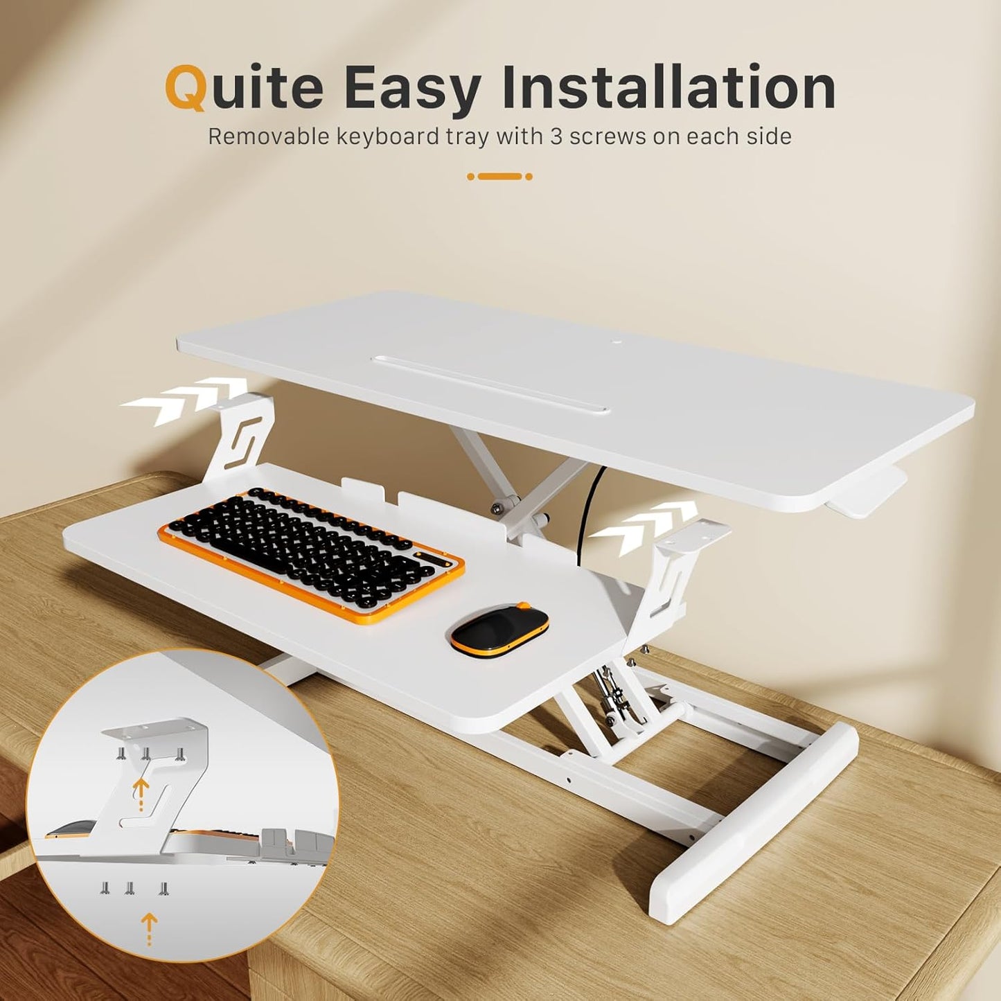 JOY worker Standing Desk Converter, 32" Wide Height Adjustable Sit Stand Up Desk Riser with Keyboard Tray, Desktop Workstation Riser for Home Office Computer Laptop, Particle Board, White