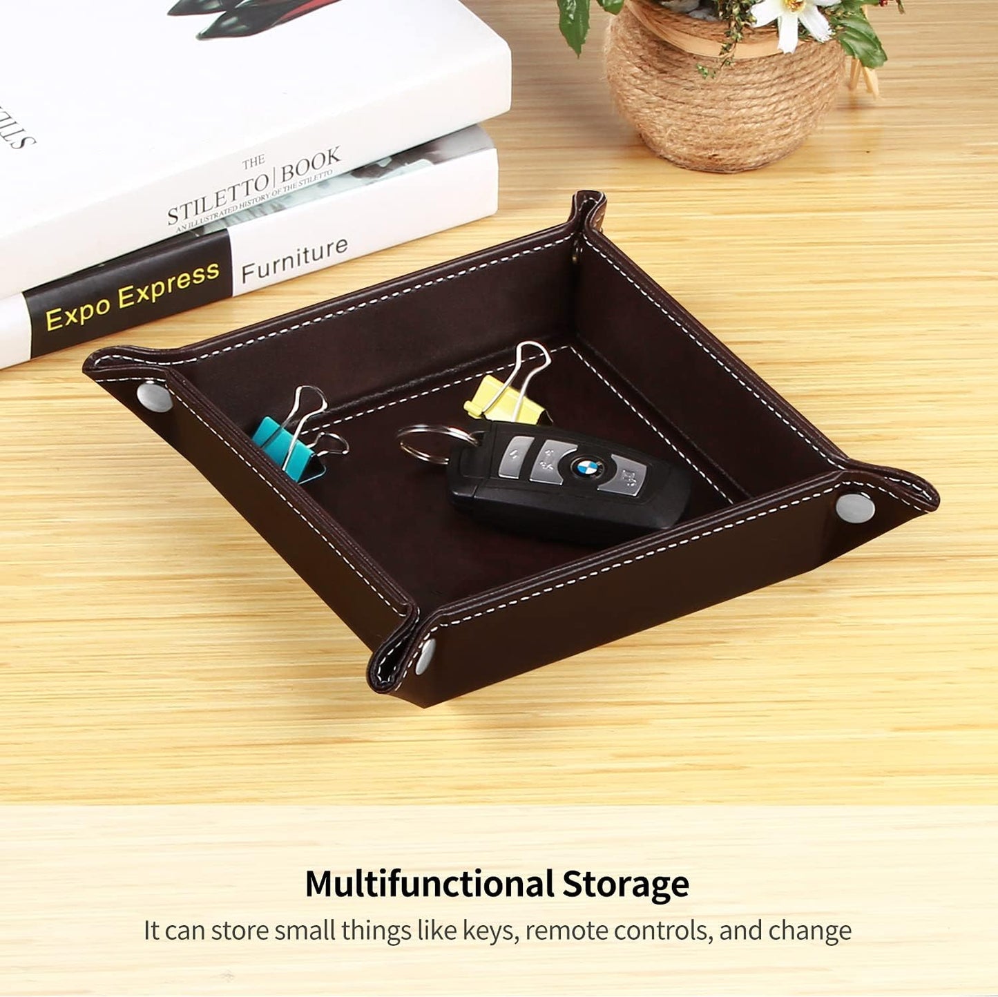 YAPISHI Key Dish Bowl for Men, Entryway Catchall Holder Bedside Table Valet Tray for Pocket Stuff, PU Leather Nightstand Organizer for Dice/Coins/Wallet/Watch/Rings/Sunglasses, Dresser/Coffee Table