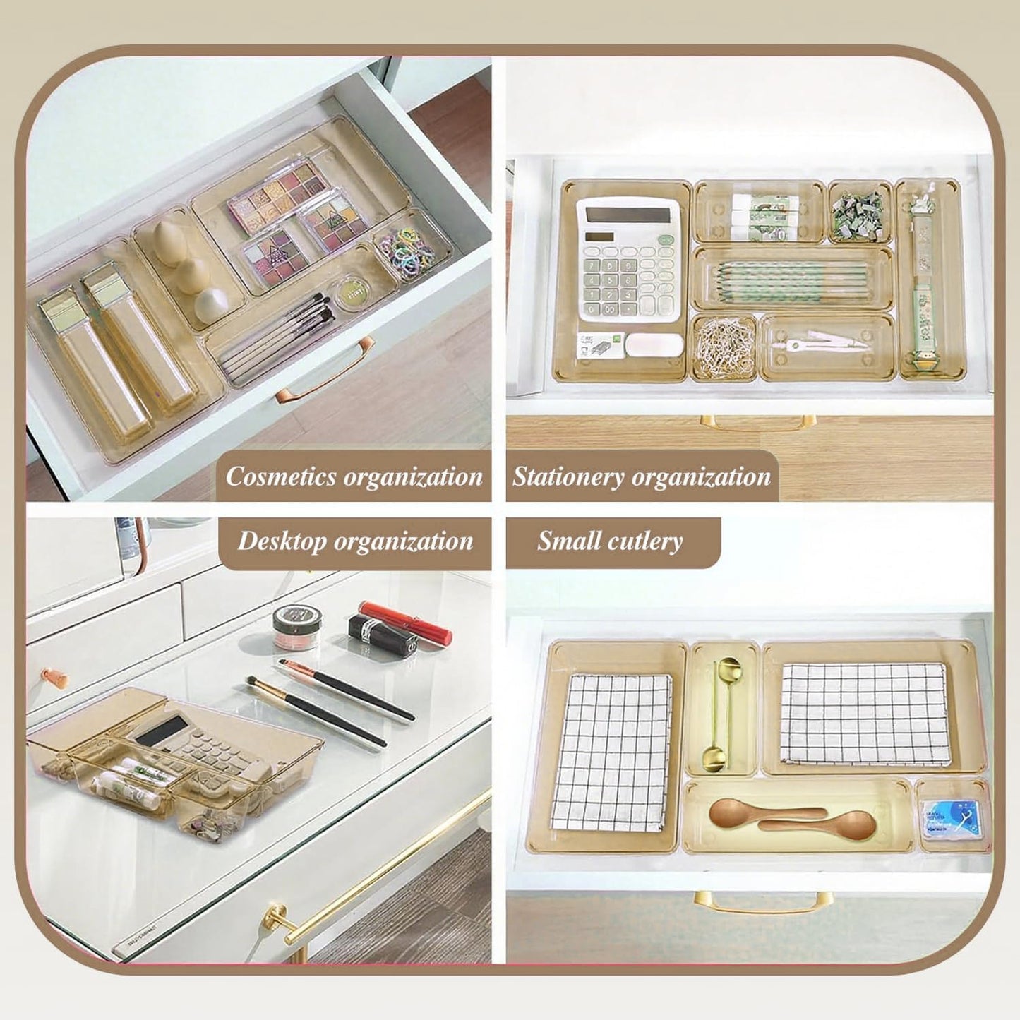 Clear Acrylic Drawer Organizers Set Storage for Makeup, Office Desk Small Vanity Trays for Drawer Bathroom Plastic Make up Organizers 25 Pcs