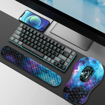 HAOCOO Keyboard Wrist Rest, Ergonomic Mouse Pad with Wrist Rest, 3 in 1 Keyboard and Mouse pad with Coaster Set, Memory Foam Wrist Support, Non-Slip PU Base for Home Office, Rose Gold Pink