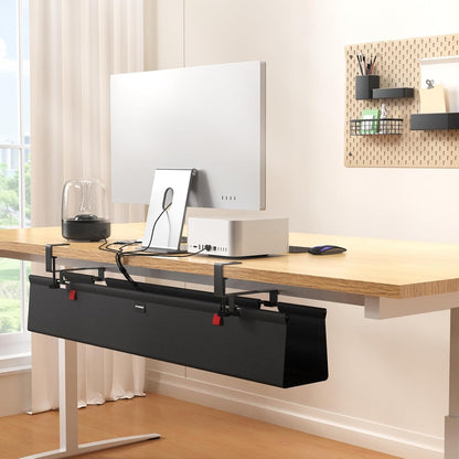 No Drill Under Desk Cable Management Tray, 28" Cord Management Tray with Cable Loop, Upgraded Oxford Fabric Wire Management for Standing Desk - No Damage to Table