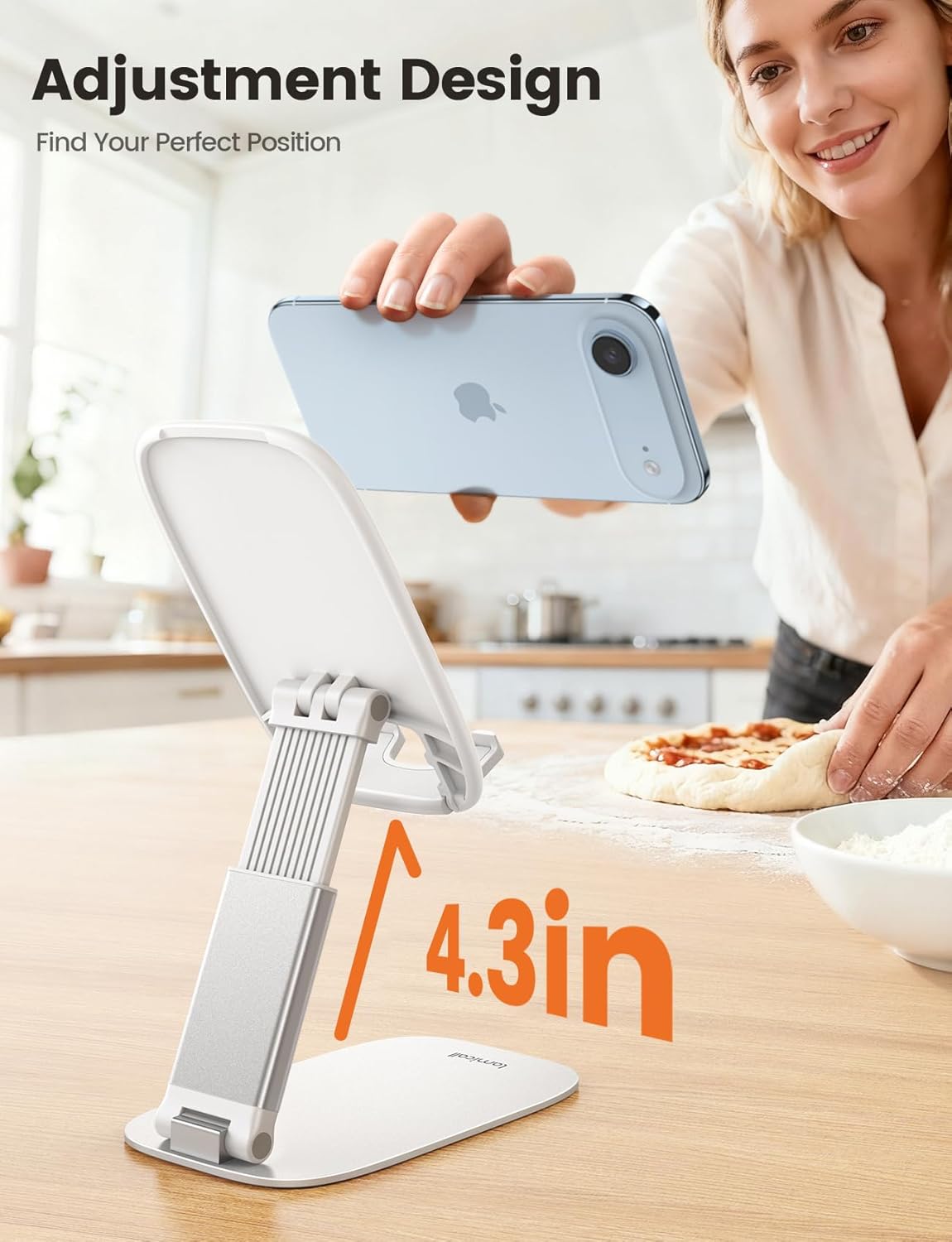 Lamicall Foldable Cell Phone Stand for Desk - [Ultra Thin] Portable Travel Holder, Height Adjustable, Weighted Metal Base, Thick Case Friendly for iPhone 17 16 15 Pro Max, Galaxy S26, Gift Mothers Day