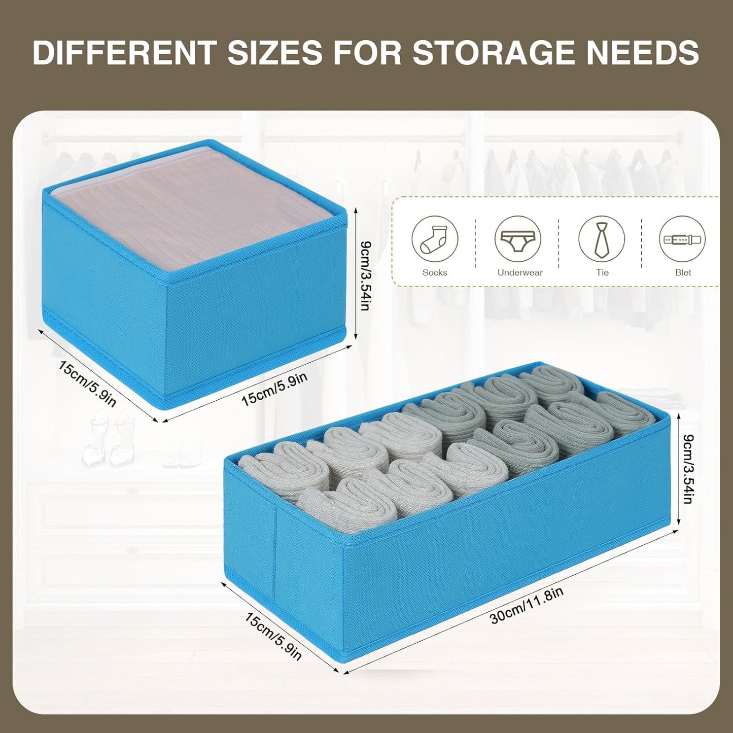 DIMJ Drawer Organizers Clothes, Dresser Organizer Bins for Baby Clothes,Underwear and Sock, Fabric Closet Organization and Storage Boxs, Drawer Dividers for Nursery, Clothing, Tie - 4 Pack, Beige