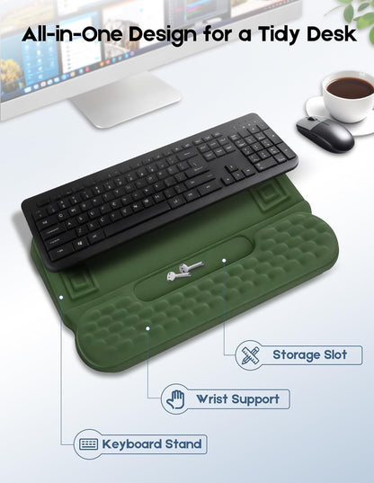 Wrist Rest with Keyboard Stand and Storage Slot, Ergonomic Computer Keyboard Wrist Rest, Soft Memory Foam, Non-Slip Base, Wrist Pad for Keyboard Pad with Wrist Support for Work Study Game