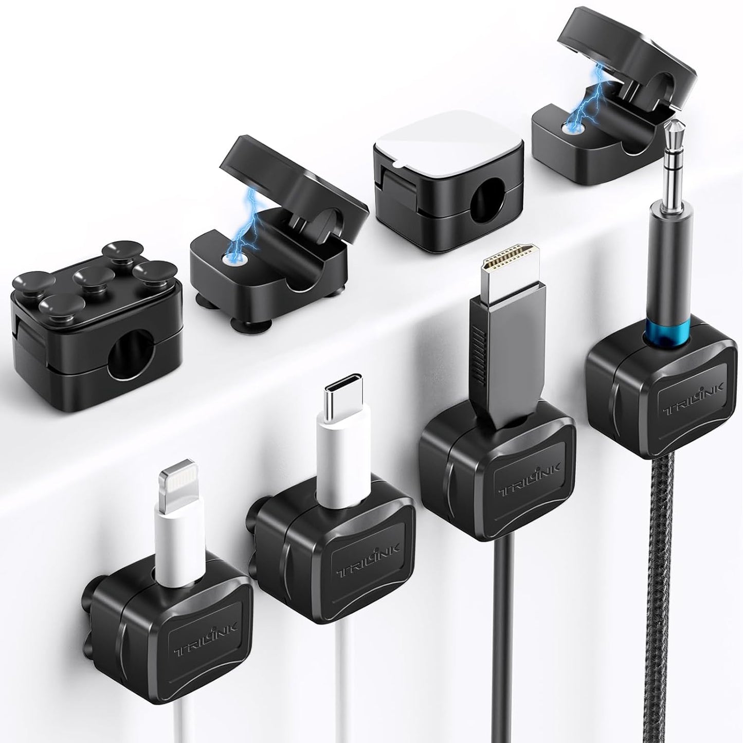 6-Piece Magnetic Cable Clips Set with 6 Silicone Suction Cups for Cable Management | Magnetic Cord Holder and Organizer Keeper for Home Office, Desk, Phone, Car, Wall, and Nightstand