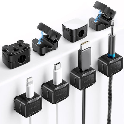 6-Piece Magnetic Cable Clips Set with 6 Silicone Suction Cups for Cable Management | Magnetic Cord Holder and Organizer Keeper for Home Office, Desk, Phone, Car, Wall, and Nightstand