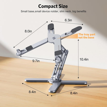 OMOTON LA10 360° Rotating Laptop Stand Riser for Desk, Ergonomic Foldable Computer Stand Adjustable Height Angles for Collaborative Work, Easy Storage Fit Macbooks,All Laptops up to 16 inches, Silver