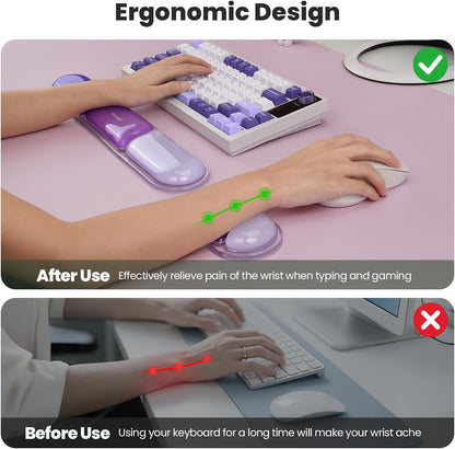 TECKNET Clear Gel Wrist Rest for Computer Keyboard, Ergonomic Gel Keyboard Wrist Rest Set for Typing Pain Relief, Comfortable Silicone Wrist Support Pad for Office/Computer/Laptop/Gaming, Transparent