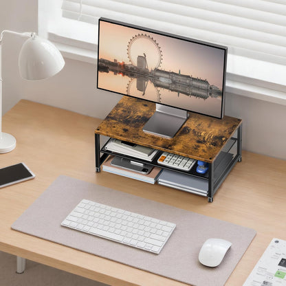 ECOLOVI 2-Tier Computer Monitor Stand Riser, Desk Organizer for Monitor, Printer & Laptop Stand, Desktop Workspace Organizers for Office Supplies(Black)