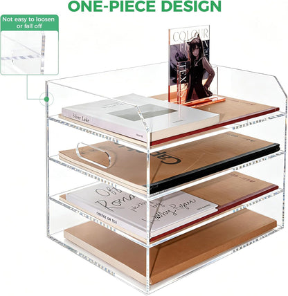 2-Tier Clear Acrylic Paper Trays, Desk File Organizer, A4 Paper Holder, Low-Profile Desk File Sorter for Office/Home, Clear Stackable Letter Tray for Bills, Crafts, Notebooks - Horizontal