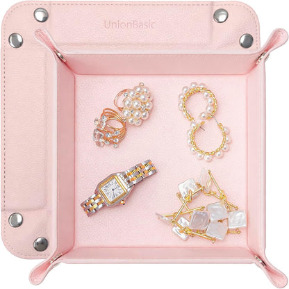 UnionBasic Medium Valet Tray, Jewelry Tray for Rings Watches Earrings, Entryway Catchall Caddy for Coins Keys Change, Nightstand Bedside Valet Holder, Trays for Electronic Gadgets, Candy Pink Plus - Colors A