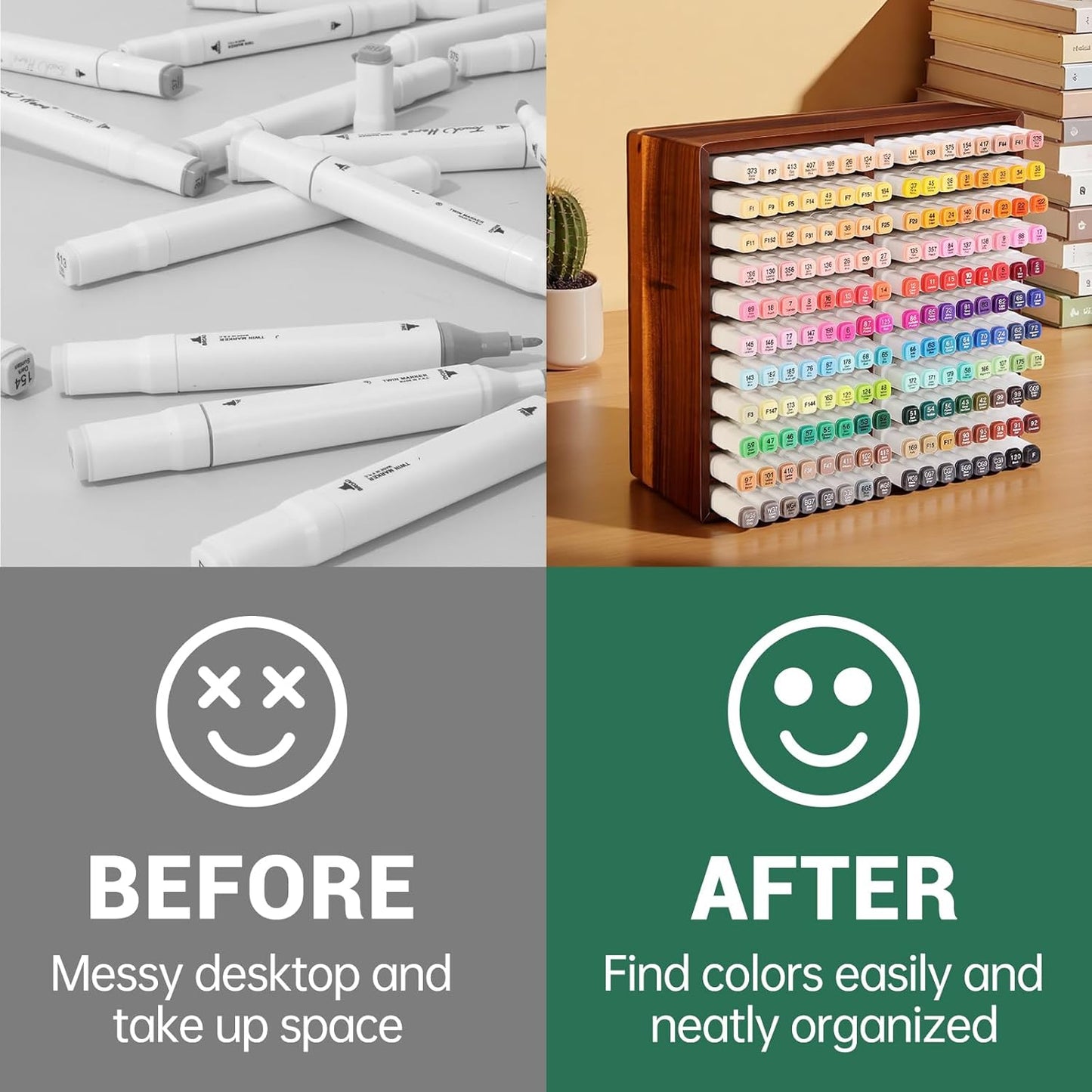 walowalo Markers Organizer Hold 176 Markers Birthday Gifts Bamboo Pen Holder Art Supply Pencil Alcohol Storage Organizer 22 Compartments All-in-One Marker Storage for Home Office Desk Classroom