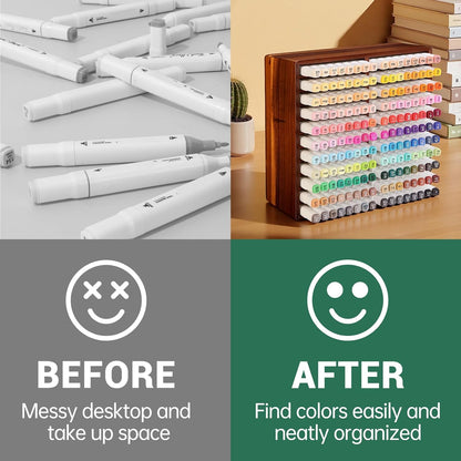 walowalo Markers Organizer Hold 176 Markers Birthday Gifts Bamboo Pen Holder Art Supply Pencil Alcohol Storage Organizer 22 Compartments All-in-One Marker Storage for Home Office Desk Classroom