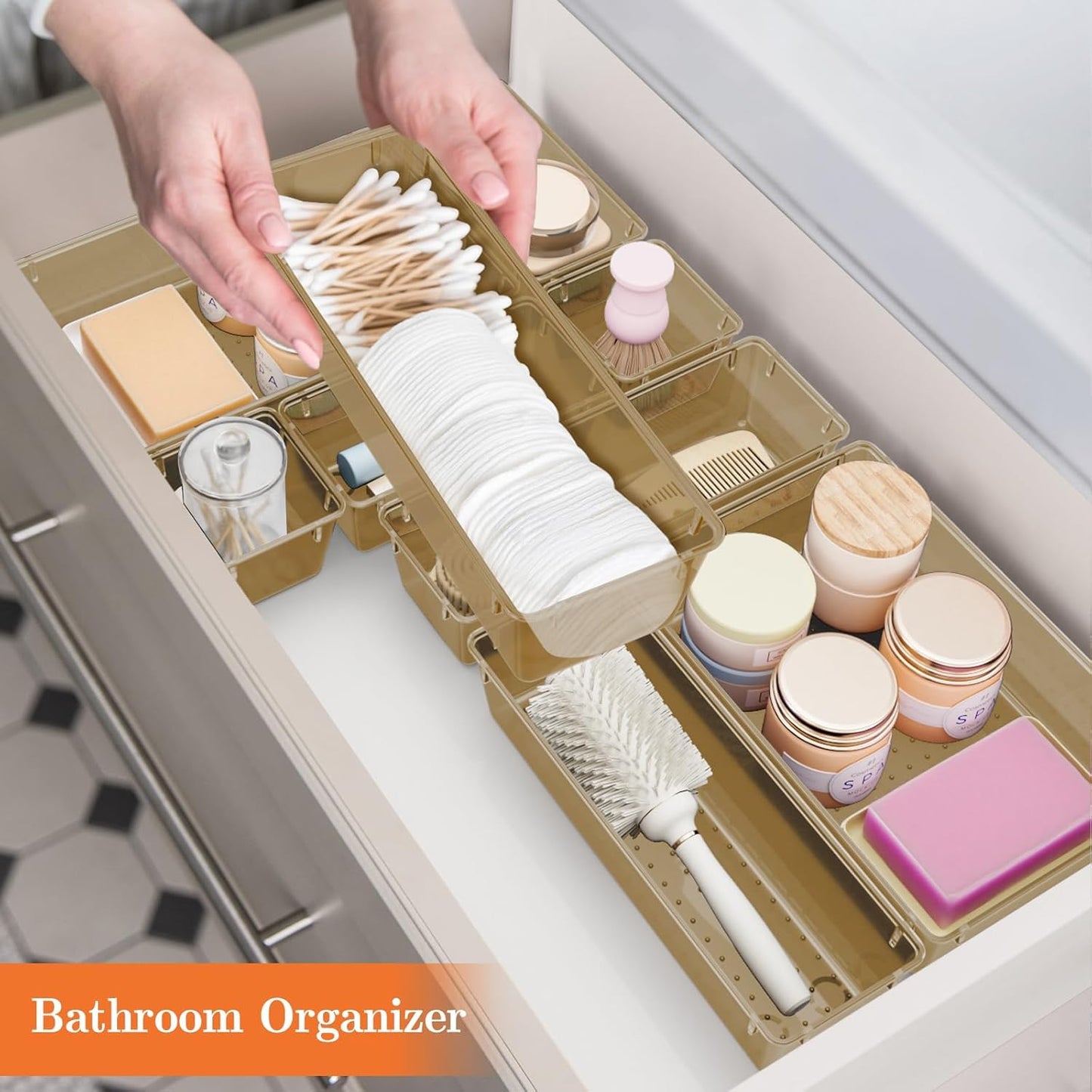 SpaceHacks 25 PCS Plastic Drawer Organizer Set, 4-Size Versatile Organizer Tool Trays & storage Bins for Makeup, Jewelry, and Gadgets in Bathroom, Bedroom and Office,Clear Black