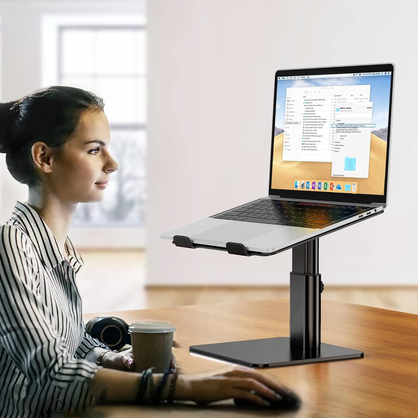 BESIGN LSX6 Computer Holder Stand, Ergonomic Adjustable Notebook Riser for Standing Work, Compatible with Air, Pro, Dell, HP, Lenovo More 10-14" Laptops, Black
