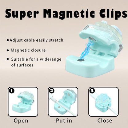 9Pack Magnetic Cable Clips for Nightstand, Adhesive Night-Glowing Cord Holder Organizer for Office Home Desk Wall Car (Star Cat Strawberry)