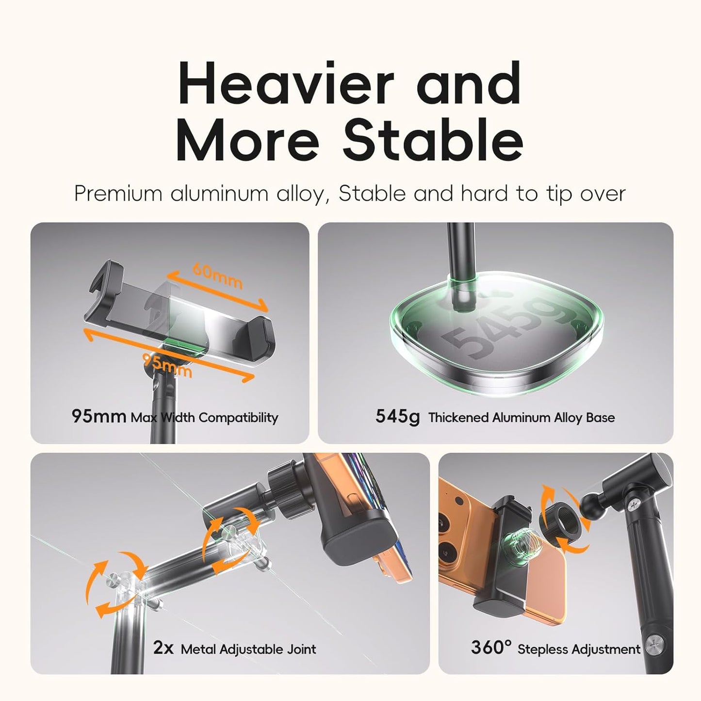 Adjustable Phone Stand for Desk, 360° Rotating Foldable Mobile Phone Holder, Sturdy Office Desk Accessories for All iPhone & Samsung Galaxy Models