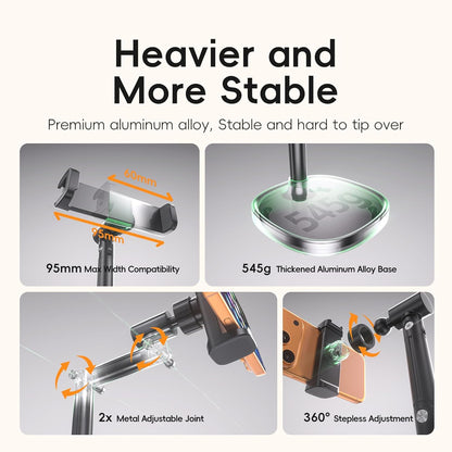 Adjustable Phone Stand for Desk, 360° Rotating Foldable Mobile Phone Holder, Sturdy Office Desk Accessories for All iPhone & Samsung Galaxy Models