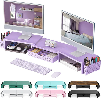 gianotter Dual Monitor Stand Riser, Desk Organizer With Drawer and 2 Pen Holders, Computer Monitor Stand, Shelf for Top of Desk, Black