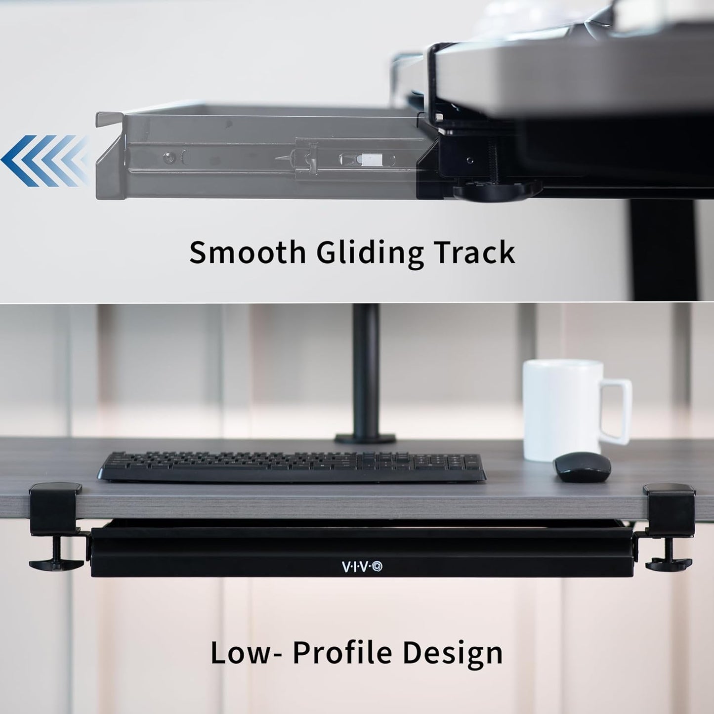 VIVO 22 inch Clamp-on Sliding Pull-Out Under Table Drawer for Office Desk, Shallow Storage Organizer for Sit Stand Workstation, Black, DESK-DR22L