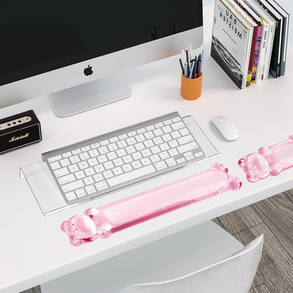 16.9inch Computer Keyboard Stand for Desktop, Gel Keyboard Wrist Rest Set for Ergonomic Typing, Comfort & Support for Office, Work, Gaming (Cute White Bear)