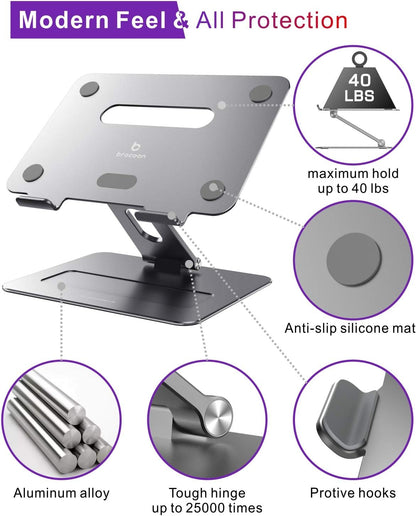 Adjustable MacBook Laptop Stand for Desk | Ergonomic Aluminum Laptop Riser with Heat-Vent, Compatible for 10-17" Laptops, Space Grey