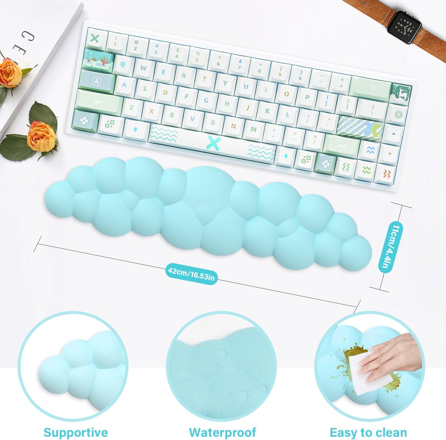 Cloud Wrist Rest for Computer Keyboard Arm Wrist Rest with Non-Slip Base Extended Wrist Rest Ergonomic Memory Foam for Keyboard and Mouse Typing Pain Relief, Office, Gaming, Computer
