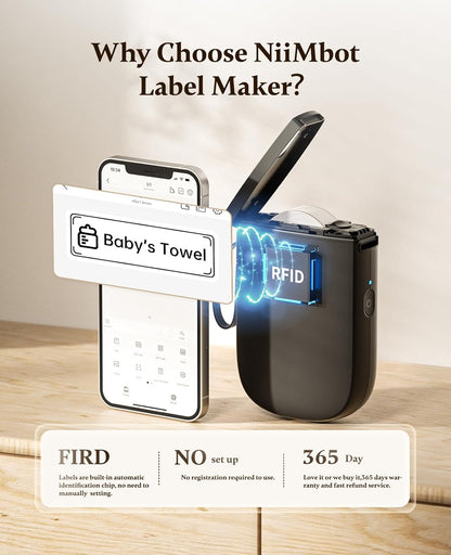 NIIMBOT 300 DPI D11 Label Maker Machine with 1 Tape, Mini Portable Label Printer, Bluetooth Thermal Label Printer Sticker Labeler for Office Home Kitchen School Organization, White