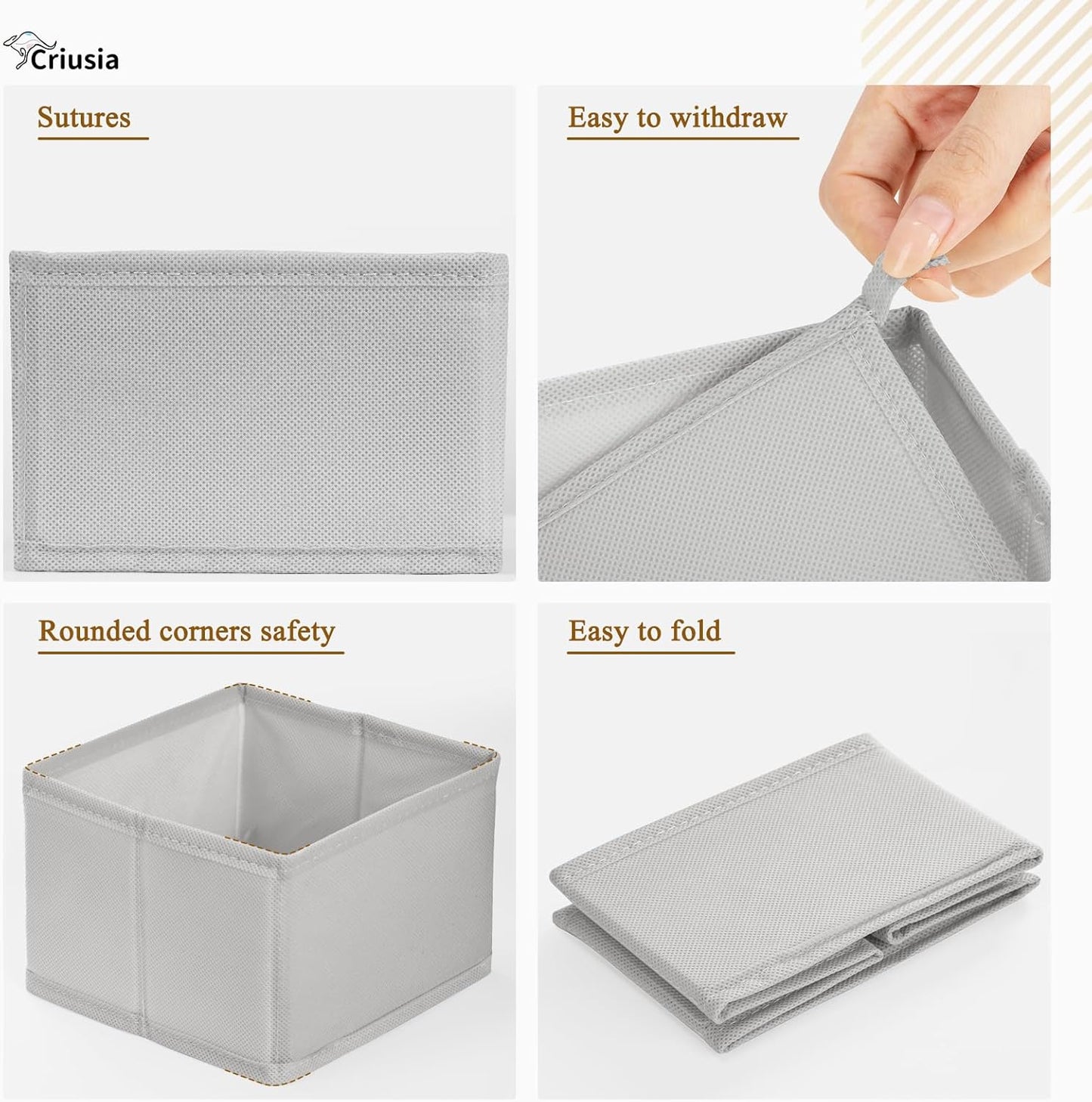 Criusia 15 Pack Drawer Organizer for Clothes, Foldable Dresser Dividers with 3 Sizes, Fabric Storage Bins – Beige