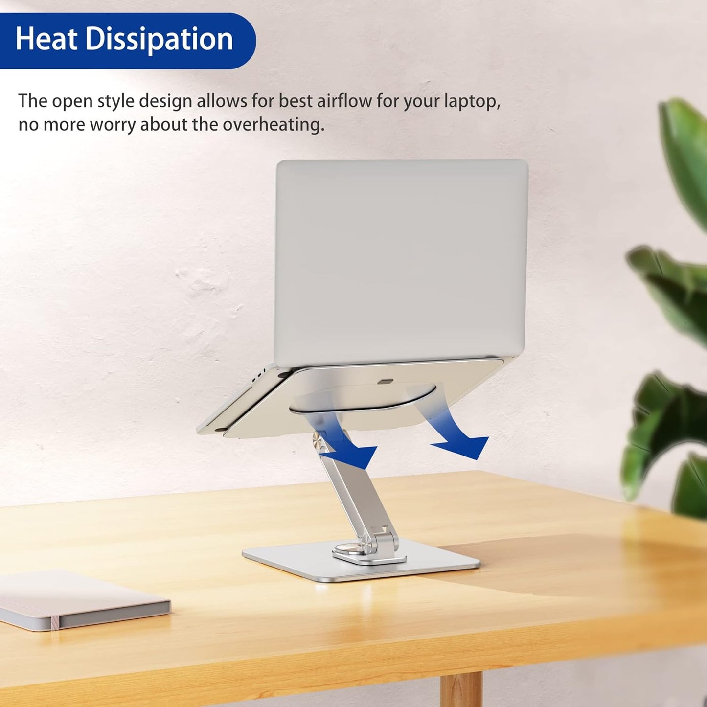 BESIGN LSX7 Laptop Stand with 360 Rotating Base, Ergonomic Adjustable Notebook Riser, Foldable Computer Holder Compatible with 10-15.6" Laptops (Black)