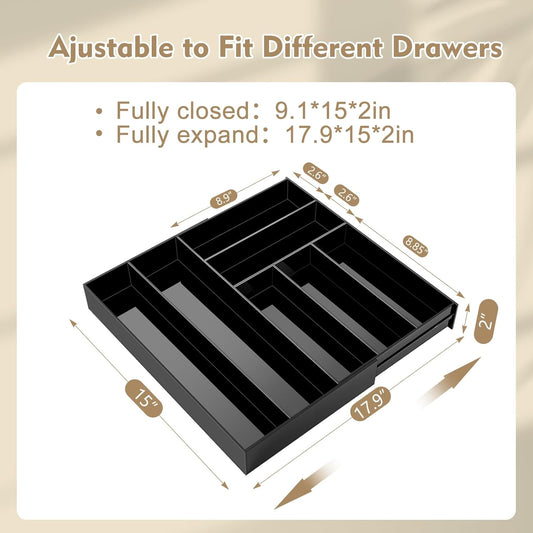 Briwooody 1 Pcs Acrylic Desk Drawer Organizer 9'' up to 16'' x 12'' x 2.2'' Expandable Drawer Organizer Trays with 10 Adjustable Compartments Clear Desk Accessories for Makeup Office Bathroom