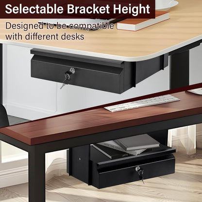 Under Desk Drawer 15.7" x 11.8" x 4.3", Under Desk Pull Out Drawer with Lock and Keys, 4.3” & 7.5” Optional Bracket Height, Storage Organizer for Workbench with Drawers