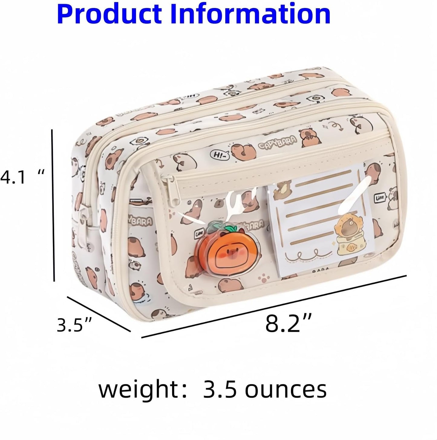 Cute Kawaii Pencil Case Pouch Cartoon Pen Box Holder Organizer for Office Workspace Supplies Desk Accessories Travel Essentials Aesthetic Trendy Cool Stuff Gift Large Capacity (Pink Kapibala)