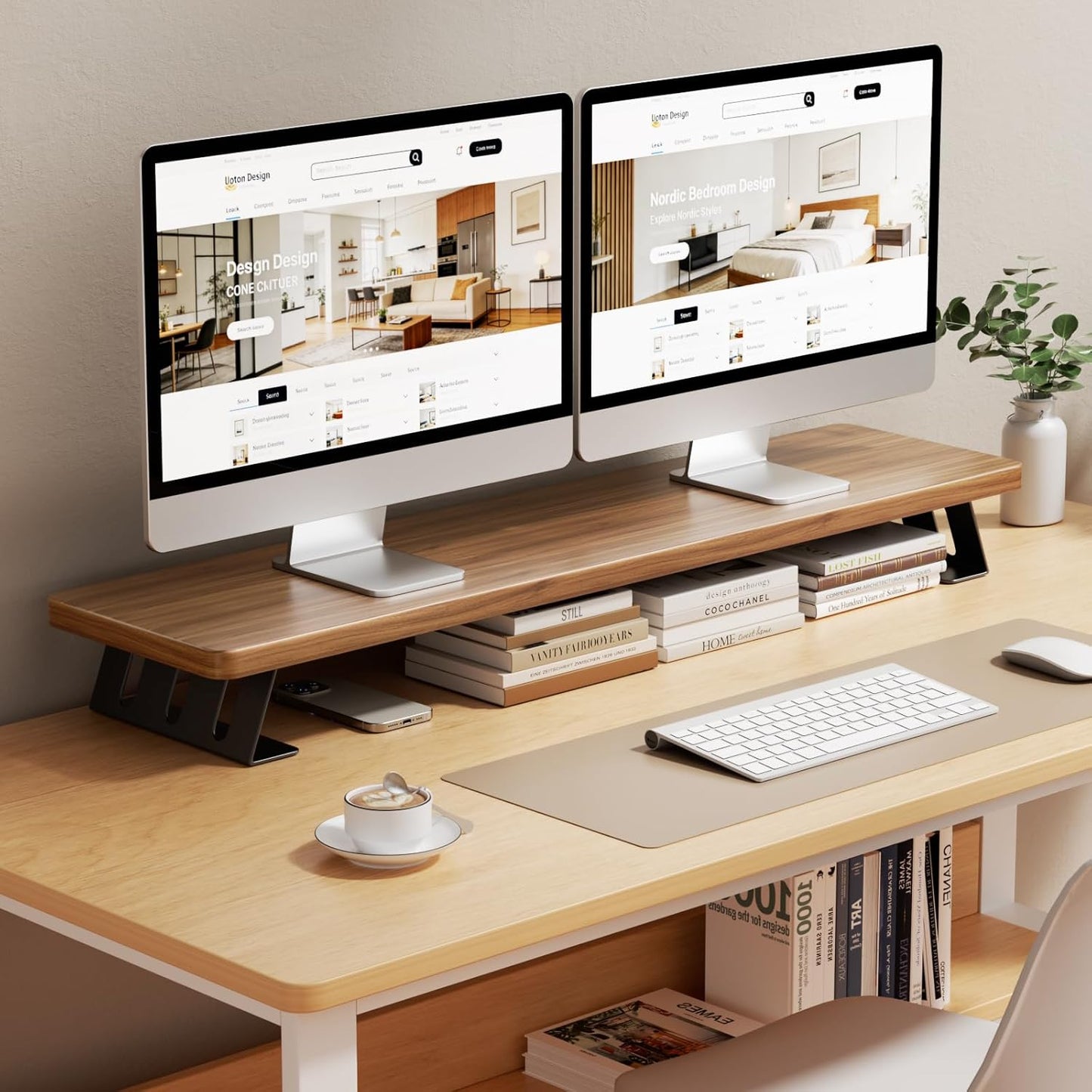 Monitor Stand Riser, 39 Inch Large Wood Monitor Stands for 2 Monitors