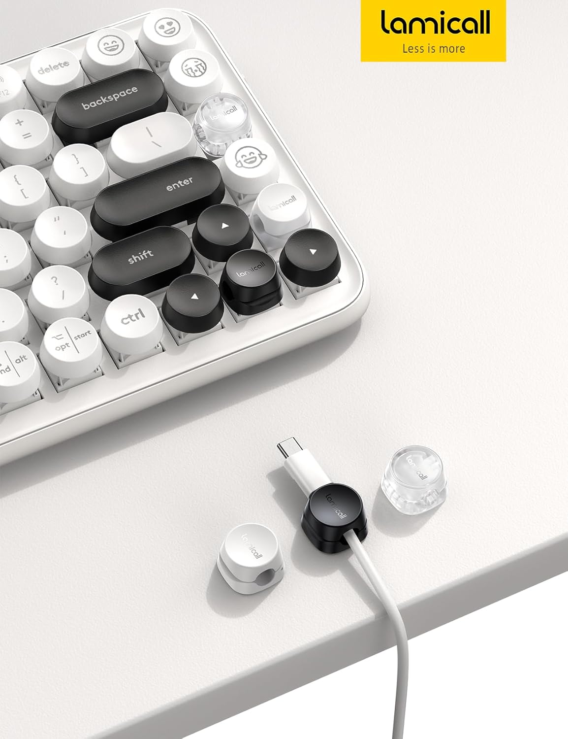 8Pack Cord Organizer [1s Lock] Spring Cable Management Clips - Lamicall Desk Organizer Cord Holder, Adhesive Cable Clips, Phone Charger Wire Keeper for Nightstand Car Office Desk Accessories, White