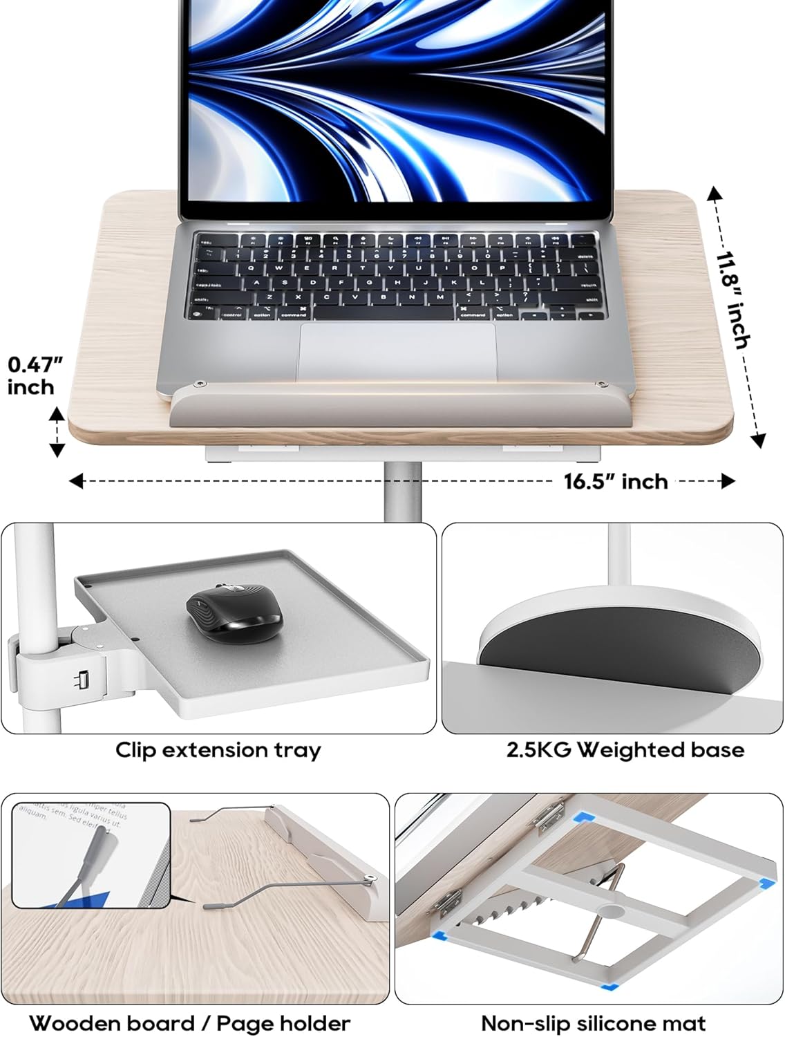 2 in 1 Adjustable Book Stand - Dual-Use Floor and Desktop Book Holder Stand, Height Adjustable 23.5-52 in, Elastic Page Clips for Music Sheet, Recipe, Tablet, Laptop-Black