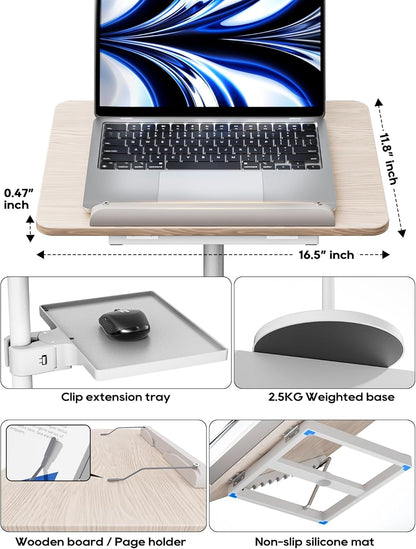 2 in 1 Adjustable Book Stand - Dual-Use Floor and Desktop Book Holder Stand, Height Adjustable 23.5-52 in, Elastic Page Clips for Music Sheet, Recipe, Tablet, Laptop-Black